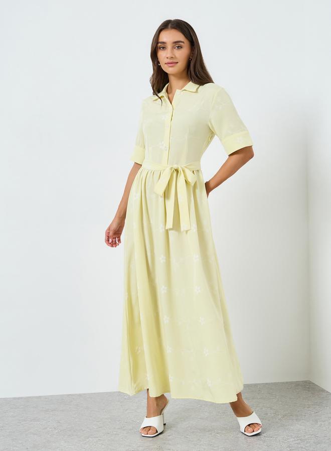 ستايلي فستان طويل بنمط قميص وطبعة زهور - Image 3